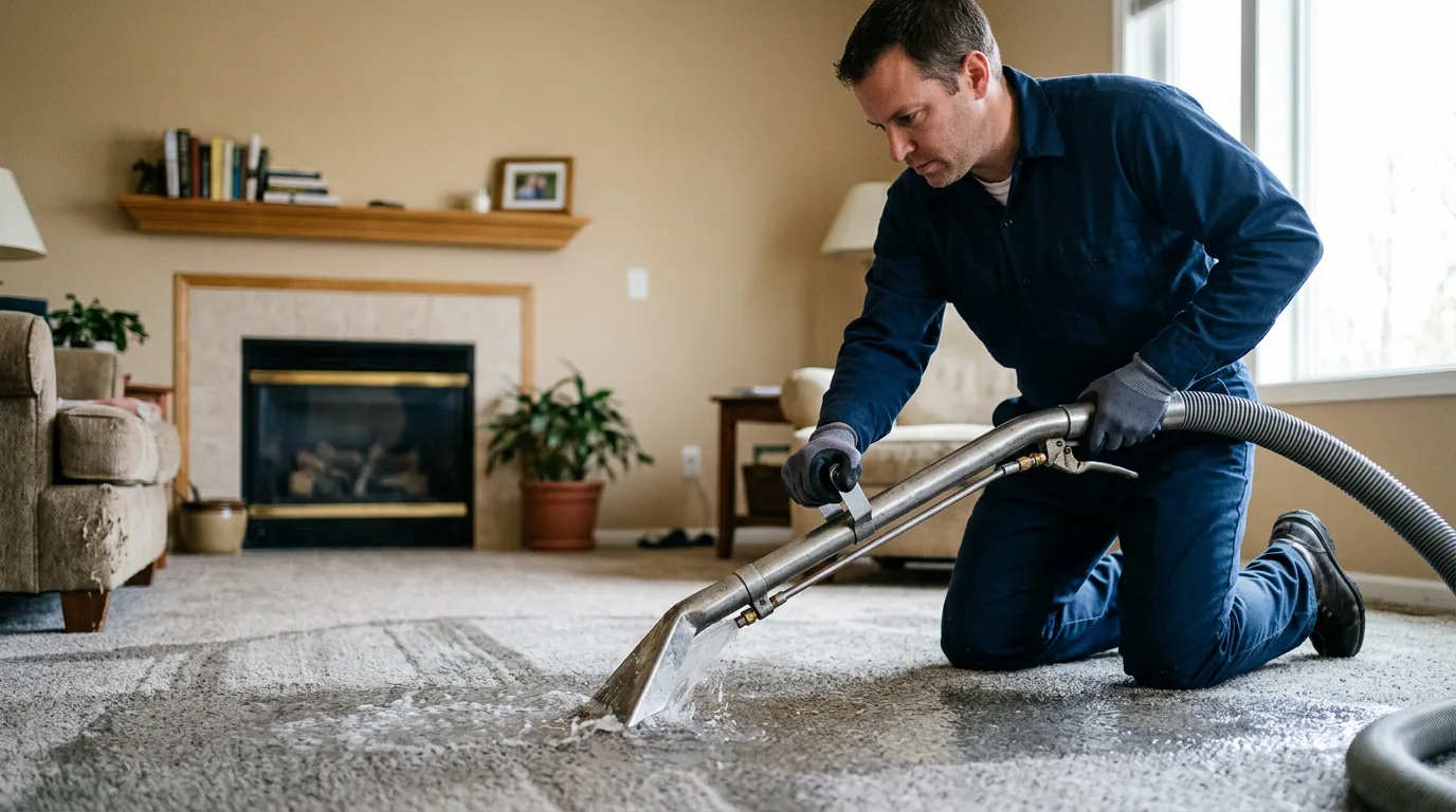 Water damage restoration technician working near Marne, MI
